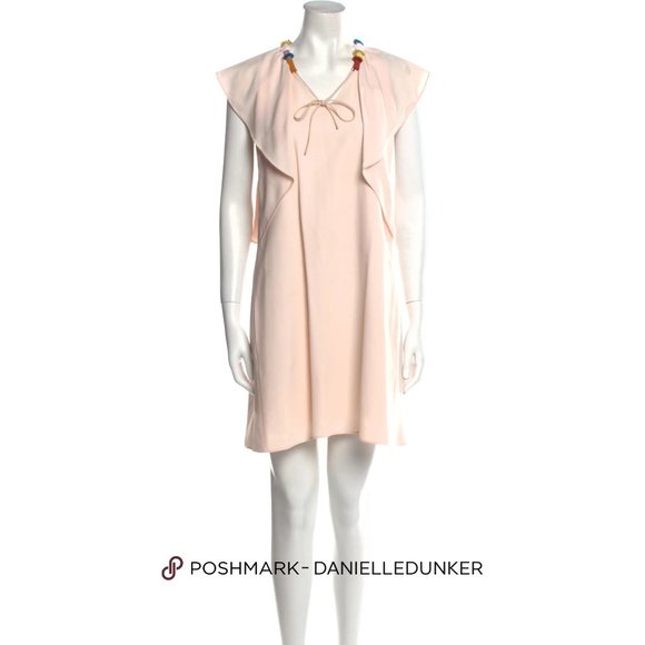Chloé Grosgrain Trimmed Ruffled Cady Dress - Pink - Size 4 - FR36 - Chloe - Picture 1 of 3